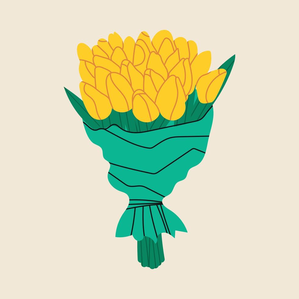 Bouquet of yellow tulips on a sand background. Floral vector background.
