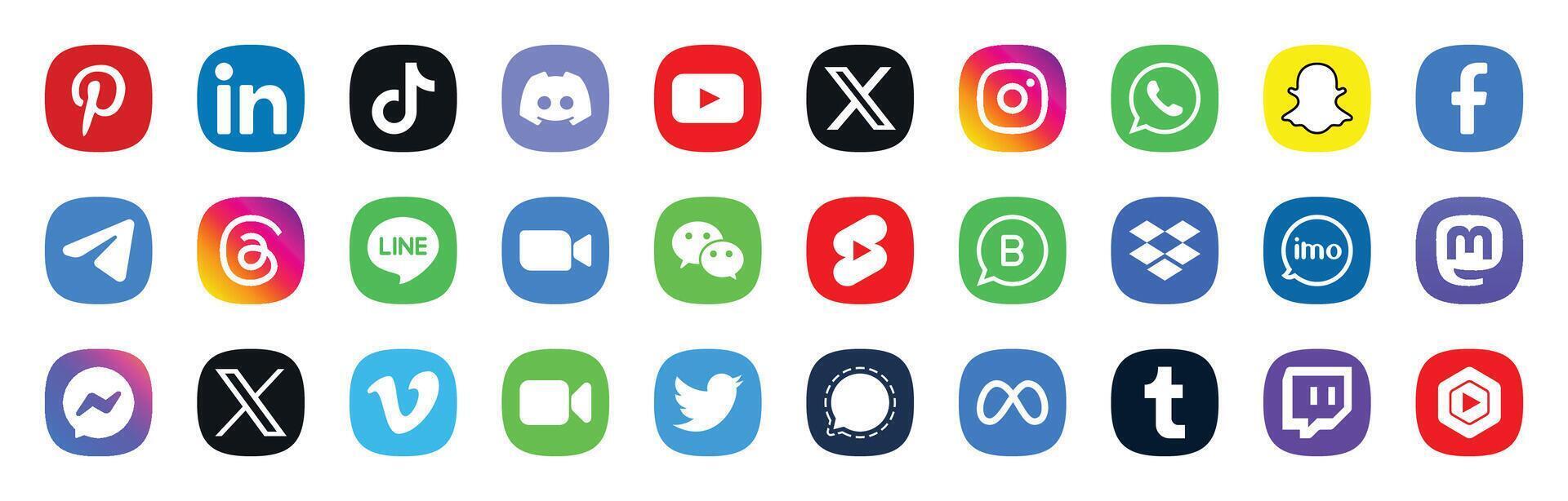 Social Media and Communication Icon Set Logos, Brands, and Messaging Platforms vector