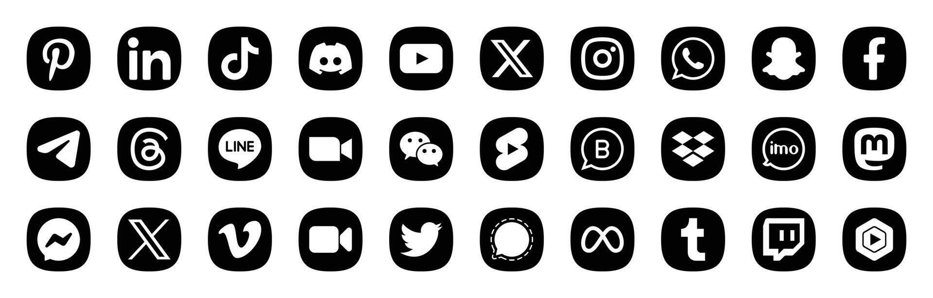 Social Media and Communication Icon Set Logos, Brands, and Messaging Platforms vector