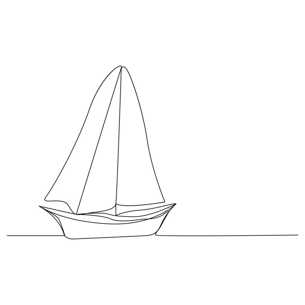 Sea Sailboat Continuous one line drawing out line vector illustration