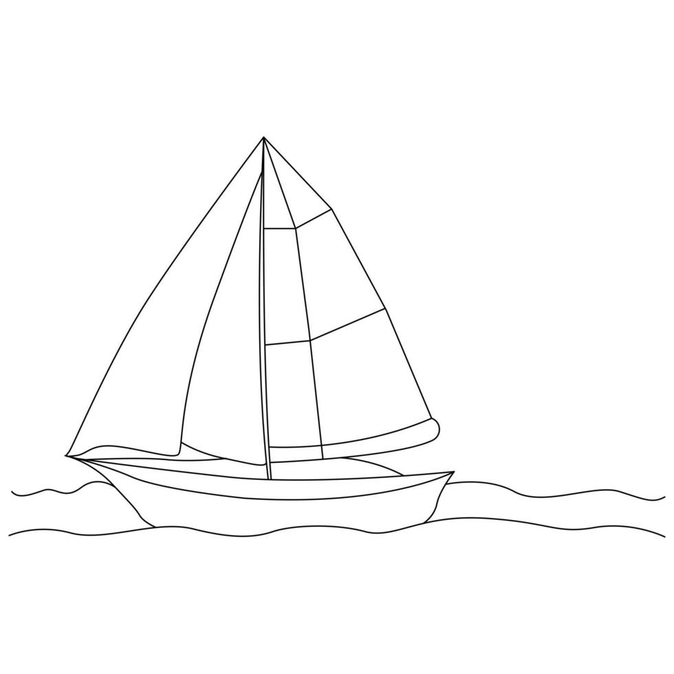 mar velero continuo uno línea dibujo fuera línea vector ilustración