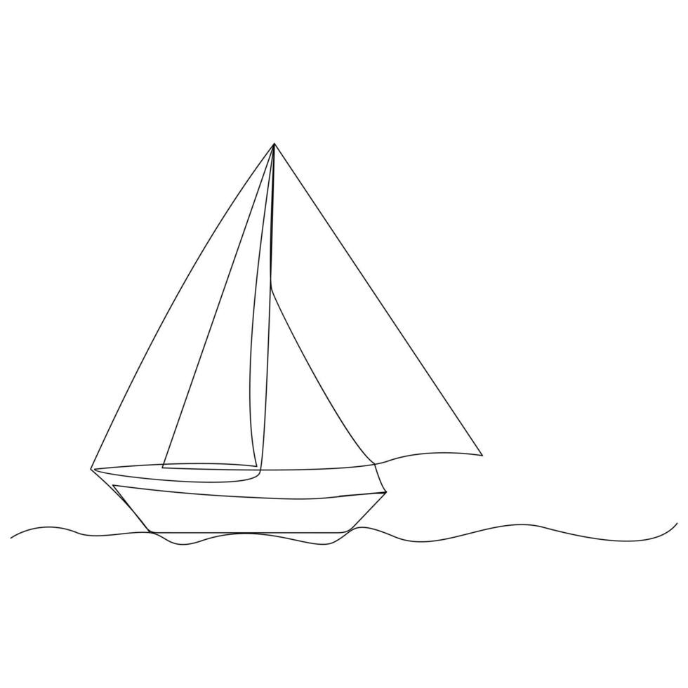 Sea Sailboat Continuous one line drawing out line vector illustration