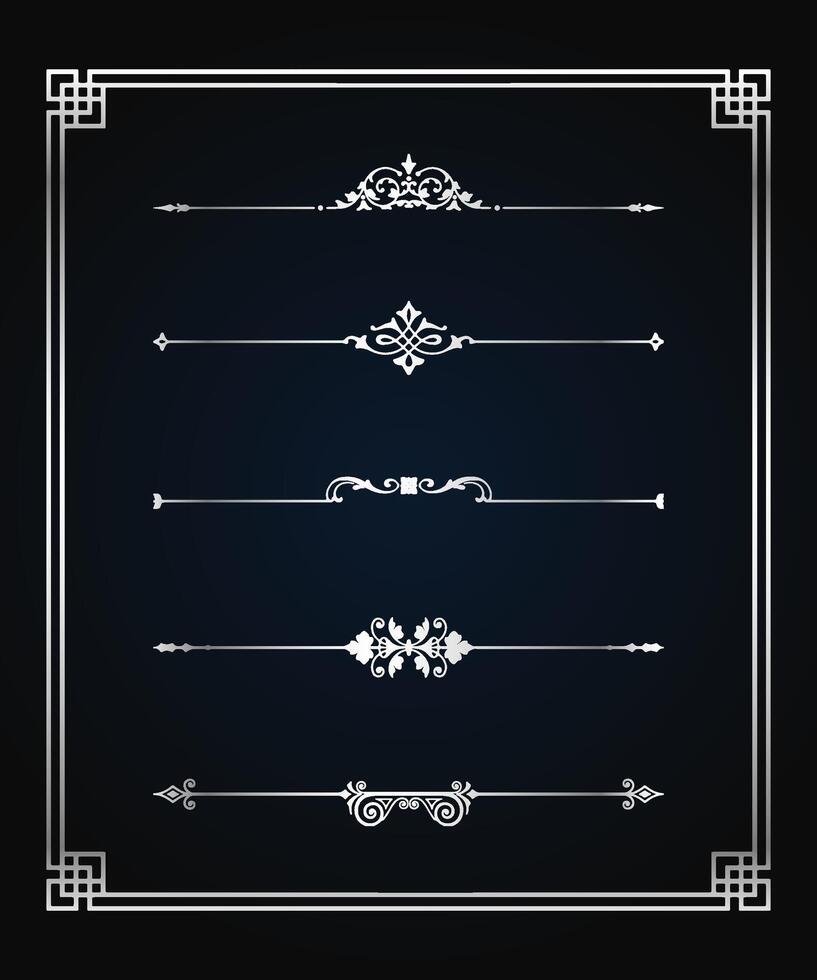 Silver colour Luxury frame design card design antique luxury vintage. Fashionable frame. Design template. Set of gorgeous foreheads. vector