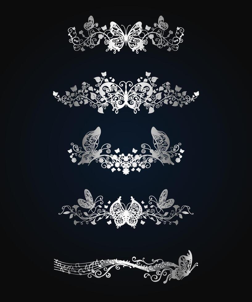 conjunto de decorativo Clásico marcos y fronteras colocar, plata foto marco con esquina Tailandia línea floral para imagen, vector diseño decoración modelo estilo. caligráfico diseño.