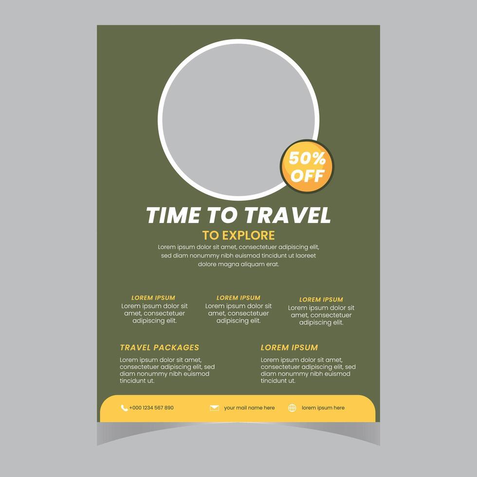 cartel de viaje o folleto de folleto espacio de diseño de diseño de folleto para el fondo de la foto. plantilla de volante de viaje amarillo para agencia de viajes vector