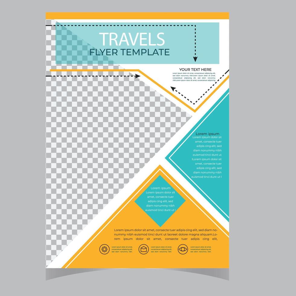 Travel poster or flyer pamphlet brochure design layout space for photo background. Yellow Travel flyer template for travel agency vector