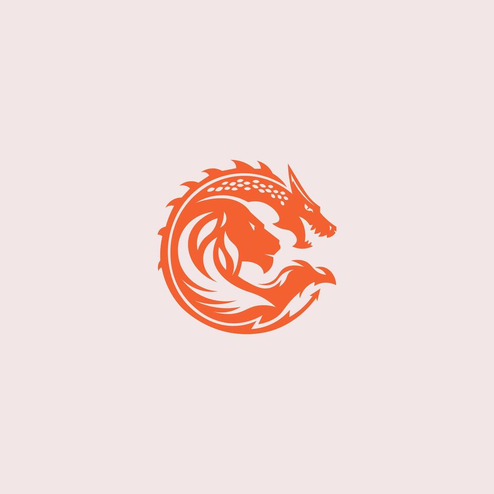 Abstract Combination of Dragon and Lion Art Logo Design vector