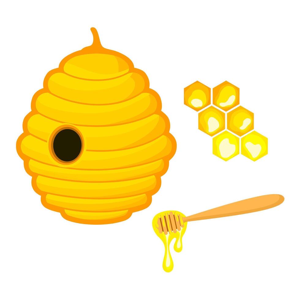 vector ilustración de panal con amarillo miel aislado en blanco antecedentes. miel abeja casa con circular entrada. concepto de residencia de comer néctar insectos en naturaleza.