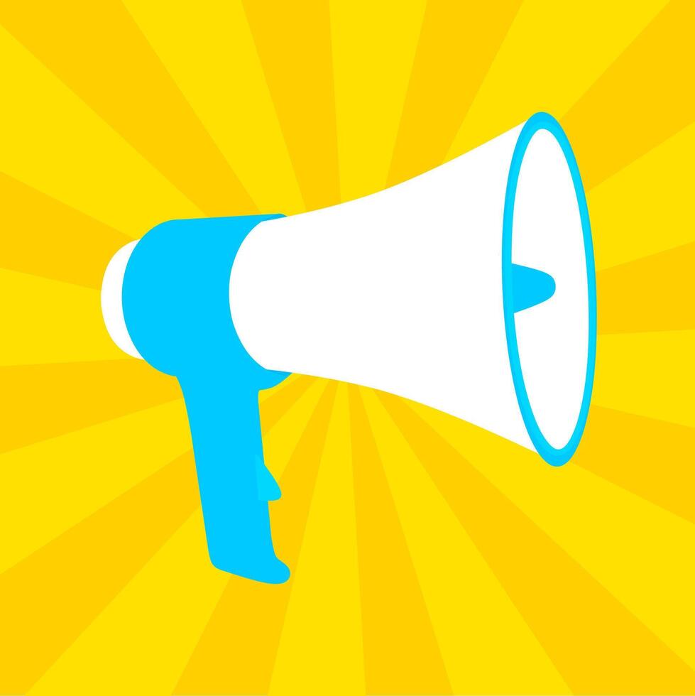Megaphone Speaker vector illustration isolated on yellow background. Templates for promotions, advertising, sales, meetings and banners.