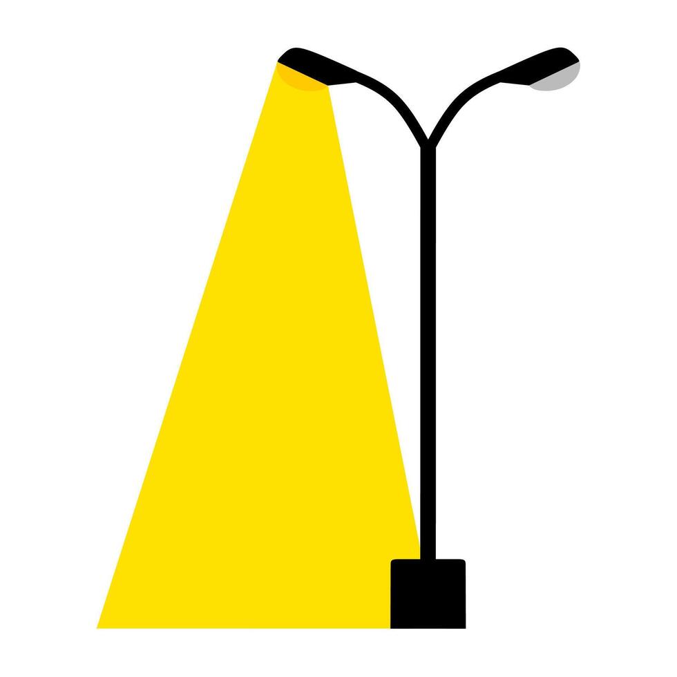 Vector illustration of a broken electric street light pole with one of the lights out isolated on a white background. Street lighting at night.