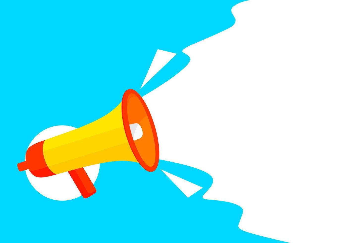 Megaphone vector illustration on blue background. The concept of shouting with a loudspeaker conveys something important. Great for advertising banners, job vacancies, sales and announcements.