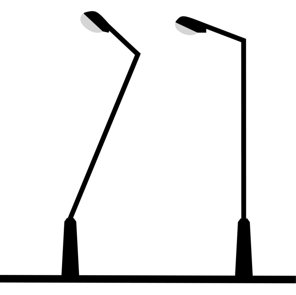 Broken street light pole looking tilted isolated on white background. Vector illustration
