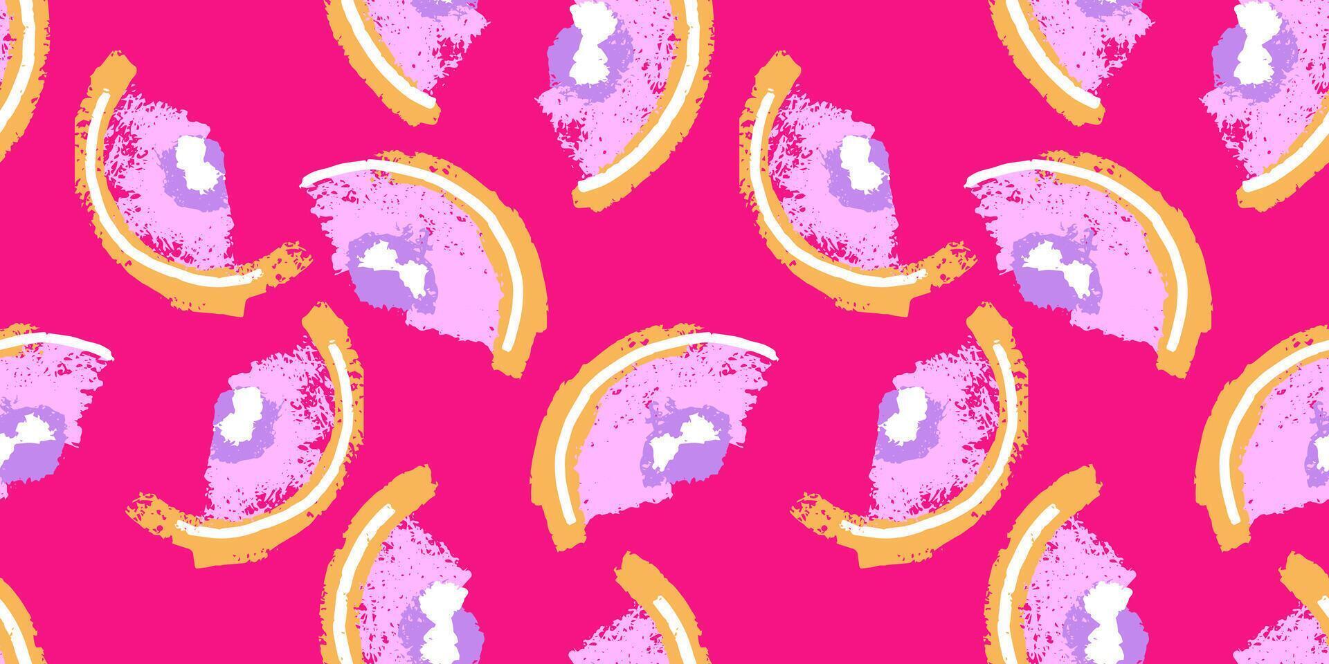 Bright pink seamless pattern with abstract shapes semicircle. Vector hand drawn sketch. Simple background with geometric texture and bold lines, drops. Collage template for designs, patterned, print