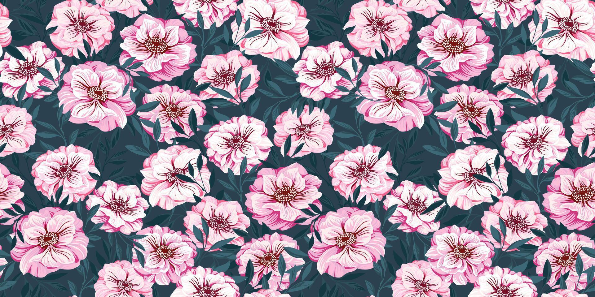 Ornate blooming meadow seamless pattern. Vector hand drawn illustration flowers and leaves. Abstract artistic  Ranunculus, Trollius, Globe flower. Template for design, textile, fashion, print, fabric