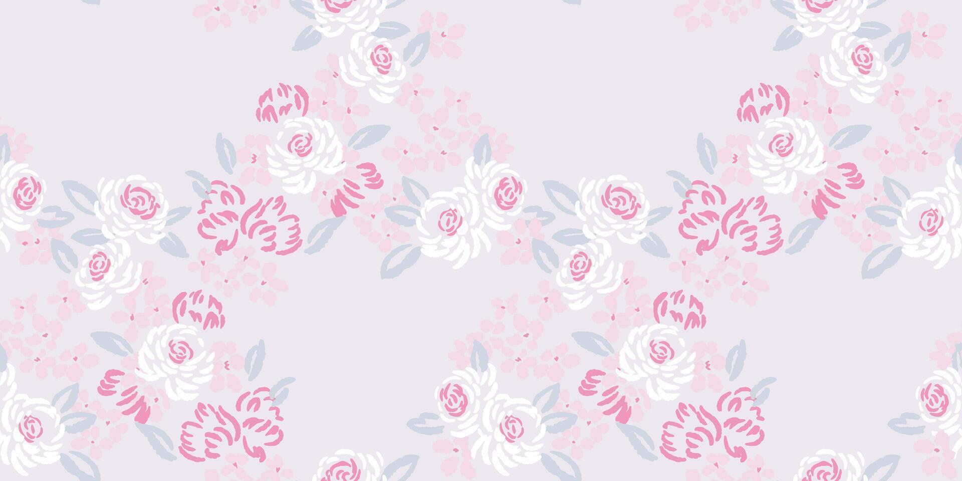 Light pastel creative gently floral patterned. Seamless abstract, artistic simple rose flowers, tiny leaves, buds, pattern. Vector hand drawn sketch. Template for design, printing, collage, fabric