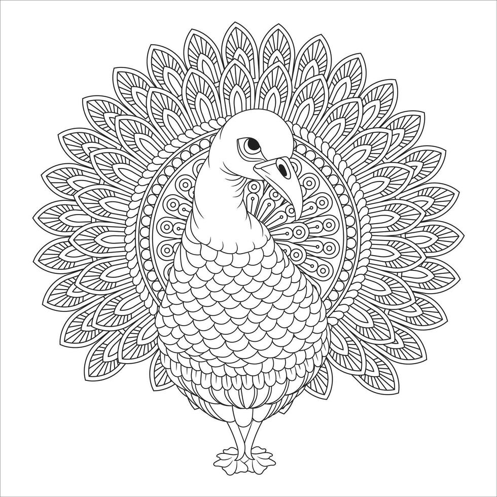 Turkey Mandala coloring page for Adult vector