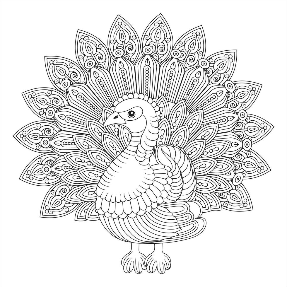 Turkey Mandala coloring page for Adult vector