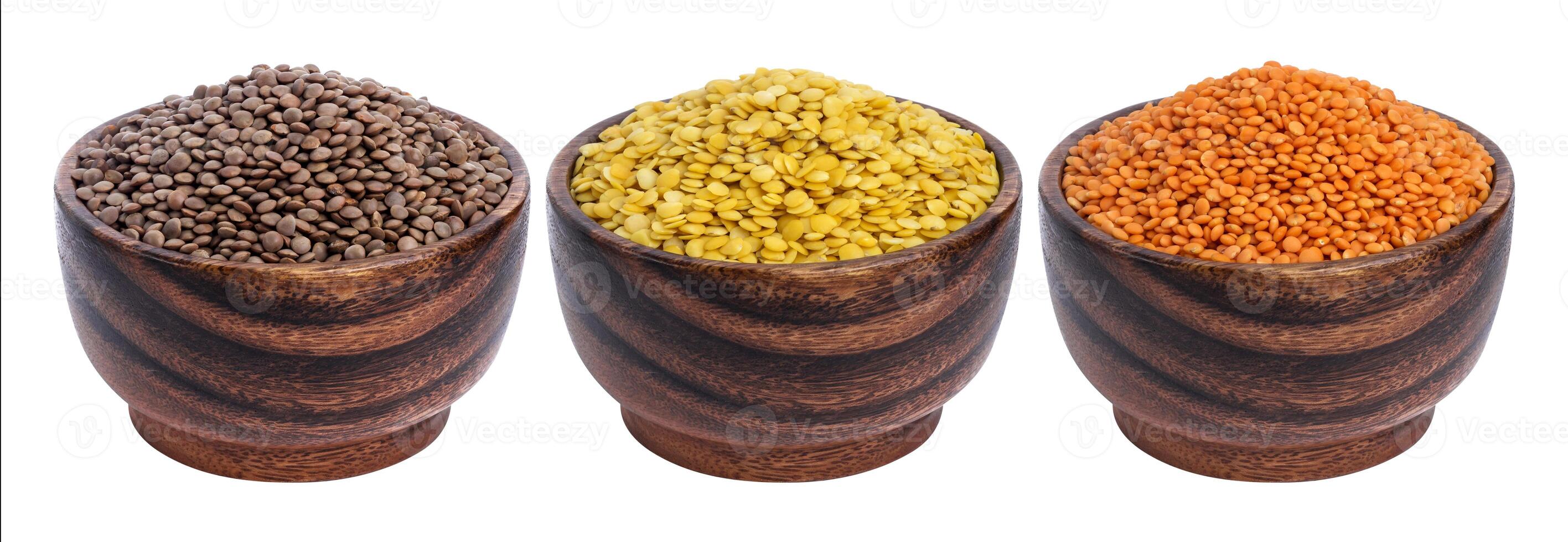 Different lentils isolated on white background with clipping path photo