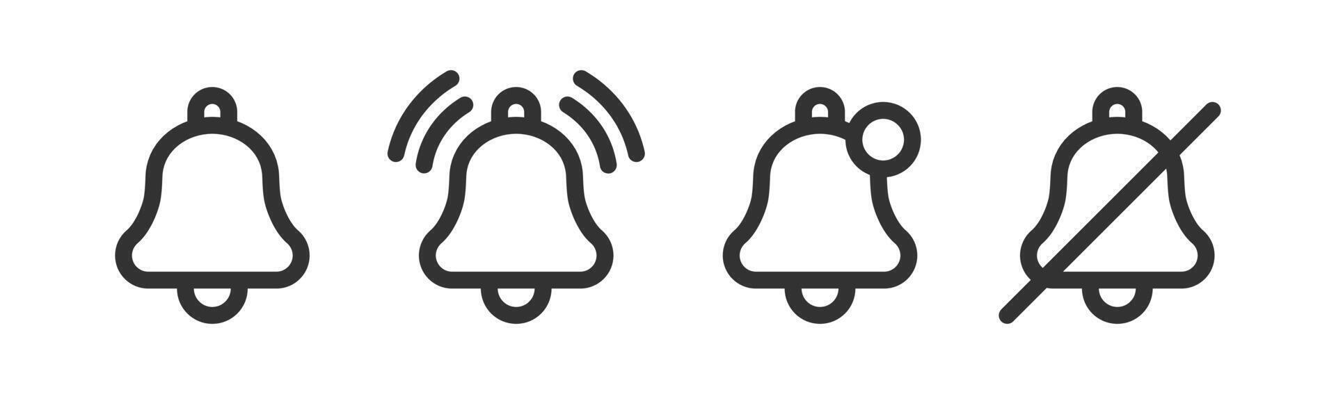 Notification bell icon. Alarm alert sign. Sound reminder. New message. Doorbell call. Sound mute. vector