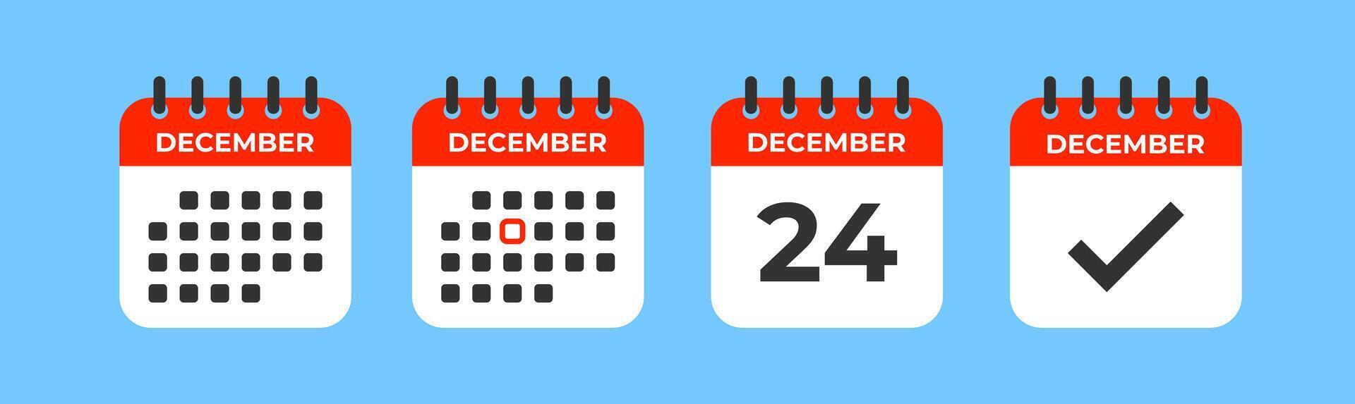 calendario icono. diciembre mes, 24 día. importante fecha. calendario hecho. cheque marca gráfico. evento día. fecha límite tiempo. vector ilustración.