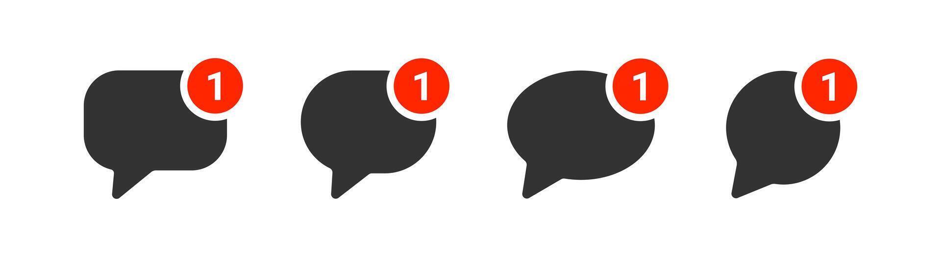 New notification icon. One message sign. Speech bubble letter. Reminder notice. Social media app. vector
