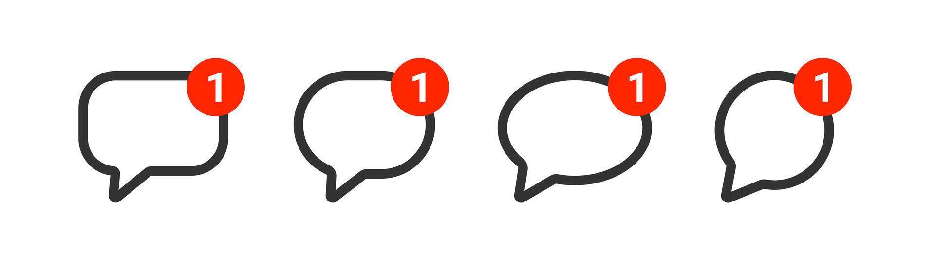 New notification icon. One message sign. Speech bubble letter. Reminder notice. Social media app. vector