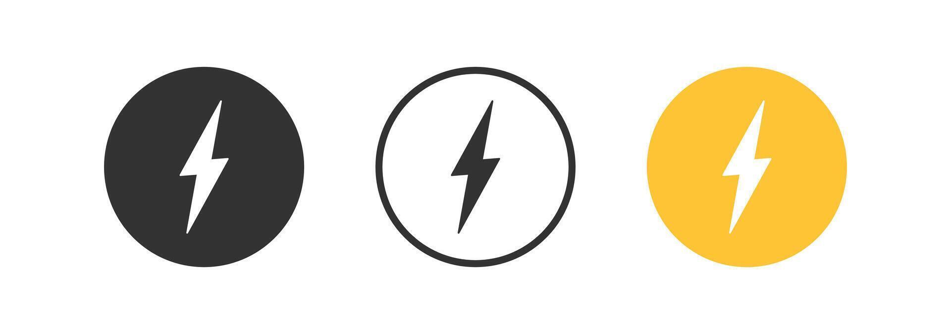 Electric icon. Bolt lightning flash icons. Flash icons collection. Thunderbolt symbols. Storm symbol in the circle. Fast charge. Vector illustration