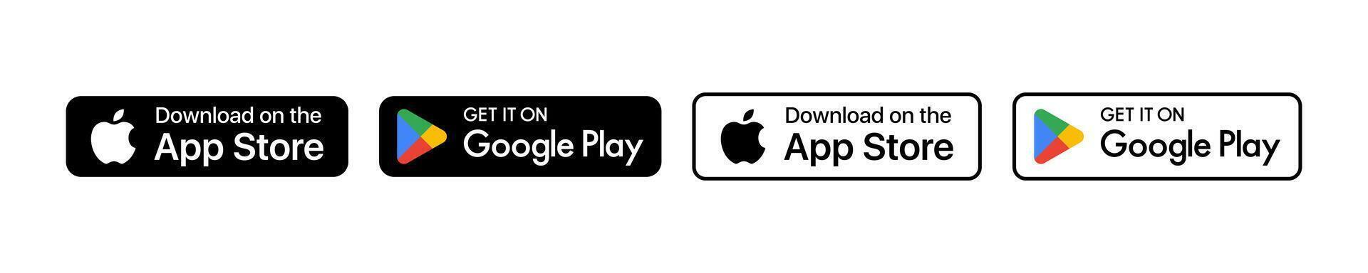 Get it on Google play, Download on the App store popular realistic payment logotype. IOS, Android payment button icon. Vector illustration.