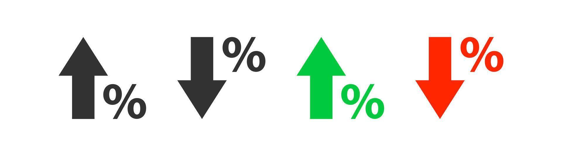 Percent growth icon. Percentage arrow up and down symbol. Discount price increase, decrease. Vector illustration.