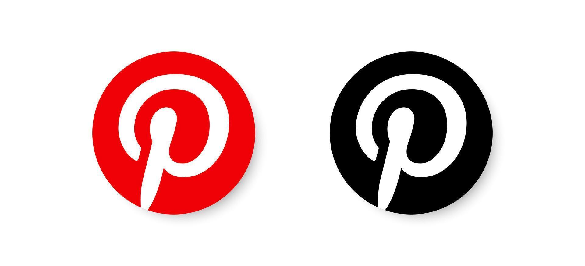 Circle Pinterest logotype icon. Social media app. Network application. Popular editorial brand. Vector illustration.