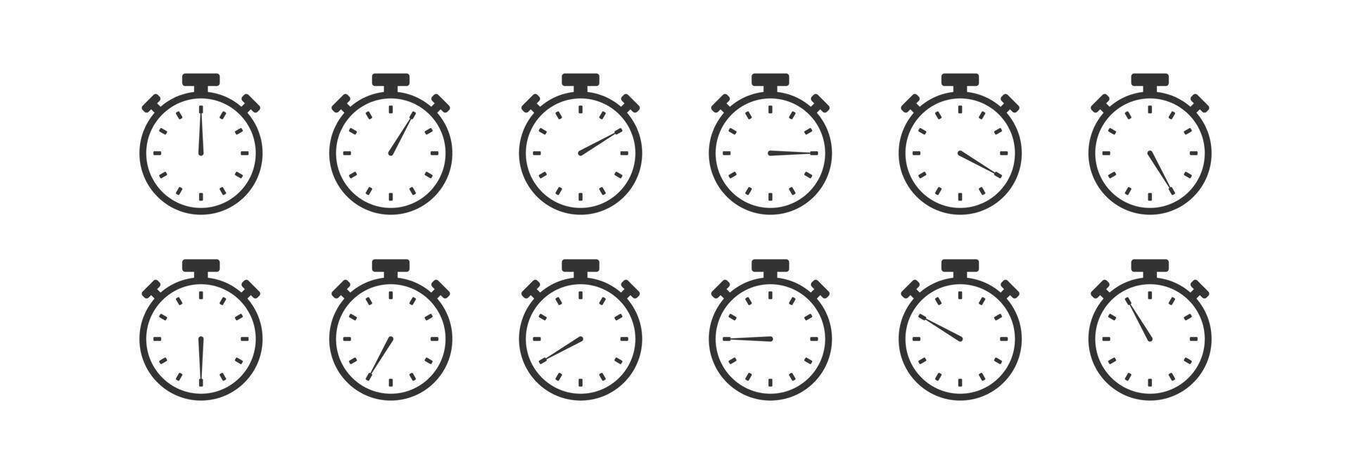 Timer icon. Stopwatch symbol. Deadline clock. Countdown time. Time arrow. Vector illustration.