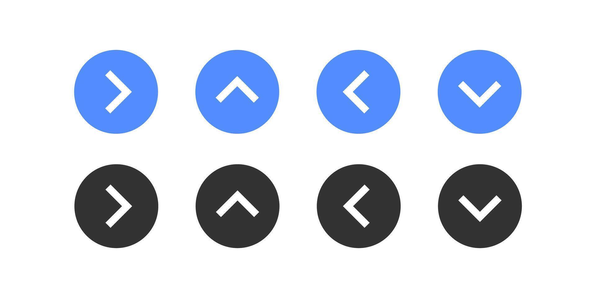 Left, right, up, down arrow button. Navigation direction icon. Next, back icon. Computer type. Circle interface. Vector illustration.