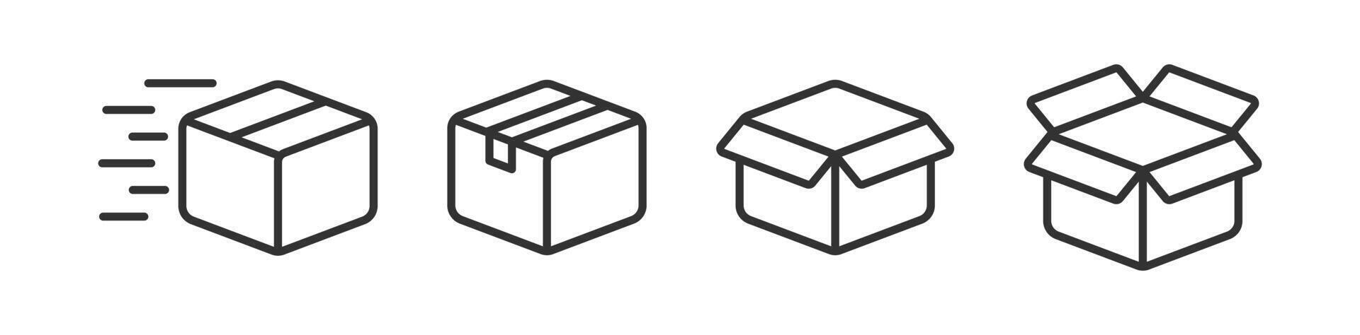 Box icon. Delivery package. Open cargo. Empty container. Post storage. Gift box. Vector illustration.