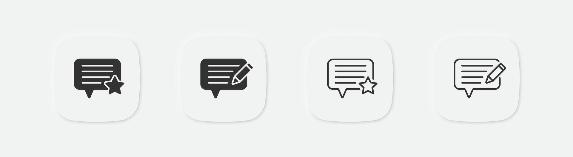 Feedback icon. Service comment symbol. Talk icons. Recommend to people sign. Star and pencil symbols. Vector isolated sign.