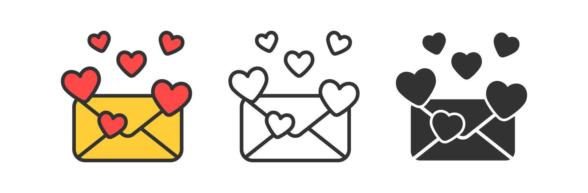 Love message icon. Valentine mail symbol. Heart envelope. Send romance letter. Romantic postcard. Vector illustration.