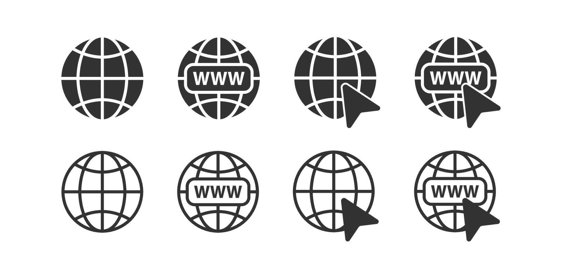 Earth web icon. Browser click symbol. WWW sign. Global network. Website connection. vector