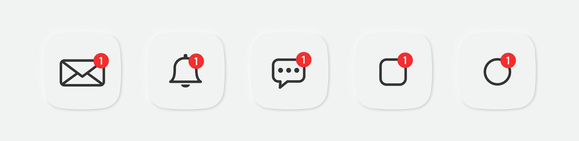 Notice icon. Message sign. Alert symbol. Notification icons set. Mail or email, bell, message, square, circle symbols set. Vector isolated sign.