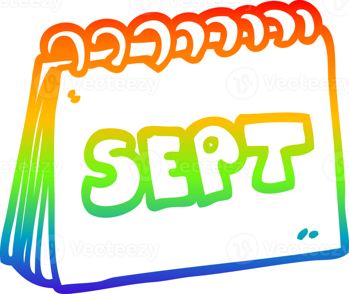 rainbow gradient line drawing of a cartoon calendar showing month of september png