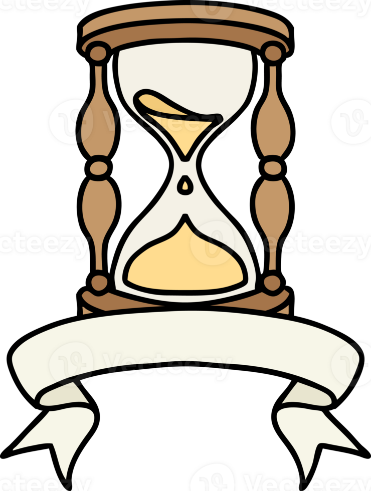 traditional tattoo with banner of an hour glass png