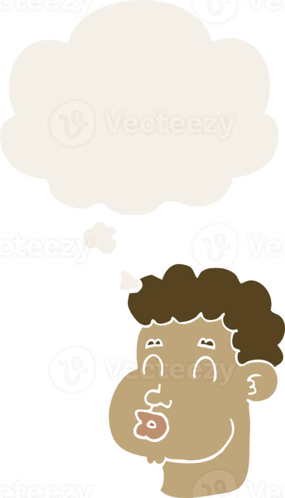 cartoon male face with thought bubble in retro style png