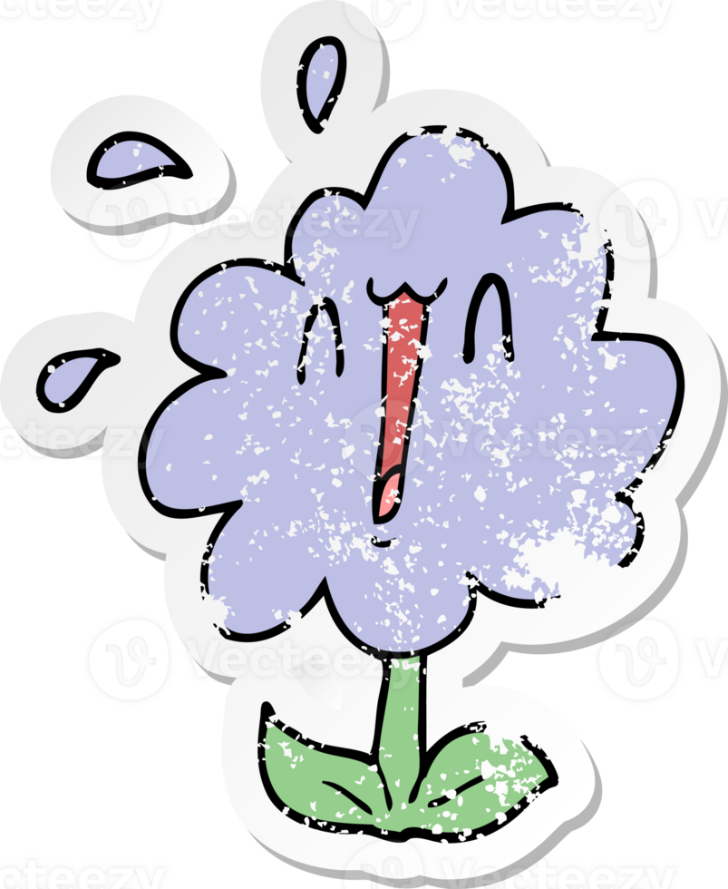 distressed sticker of a cartoon flower png