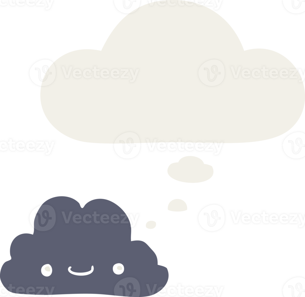 cute cartoon cloud with thought bubble in retro style png
