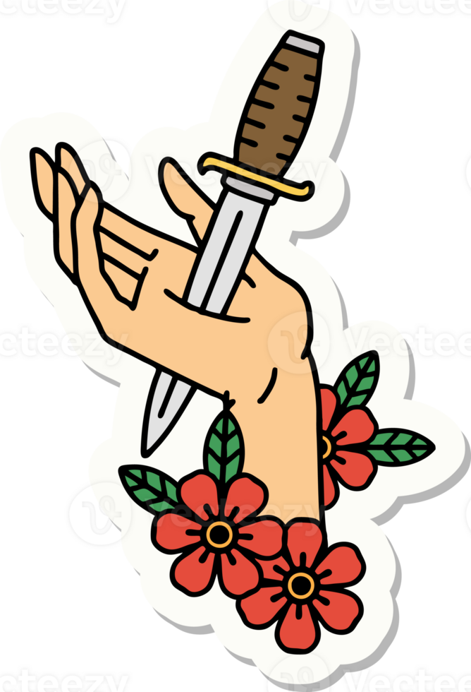 sticker of tattoo in traditional style of a dagger in the hand png