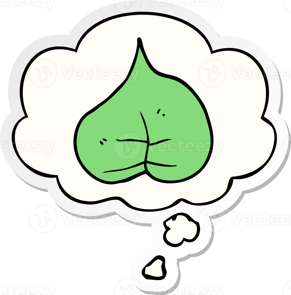cartoon leaf with thought bubble as a printed sticker png