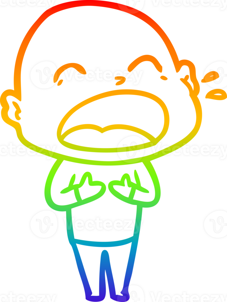 rainbow gradient line drawing of a cartoon shouting bald man png