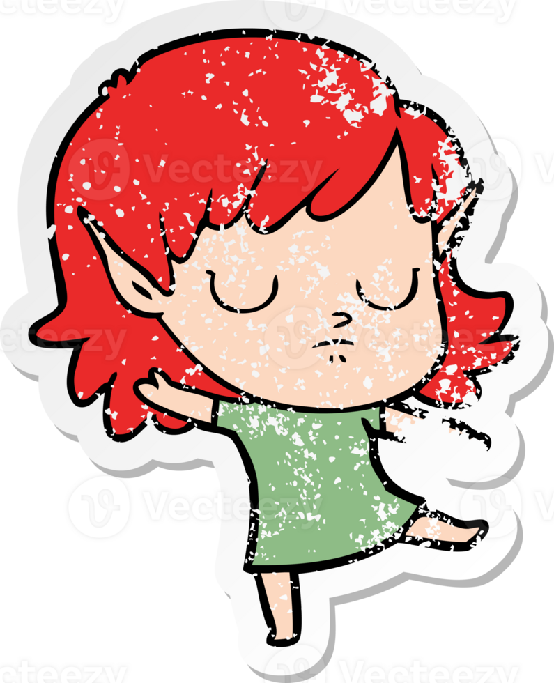 distressed sticker of a cartoon elf girl png