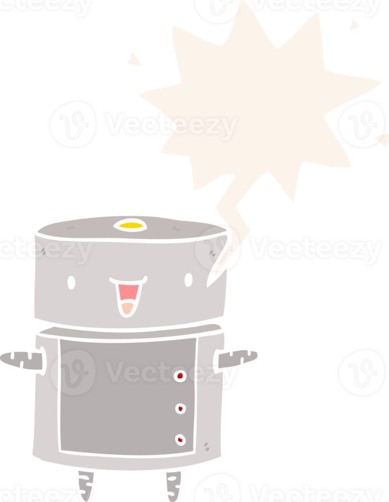 cute cartoon robot with speech bubble in retro style png
