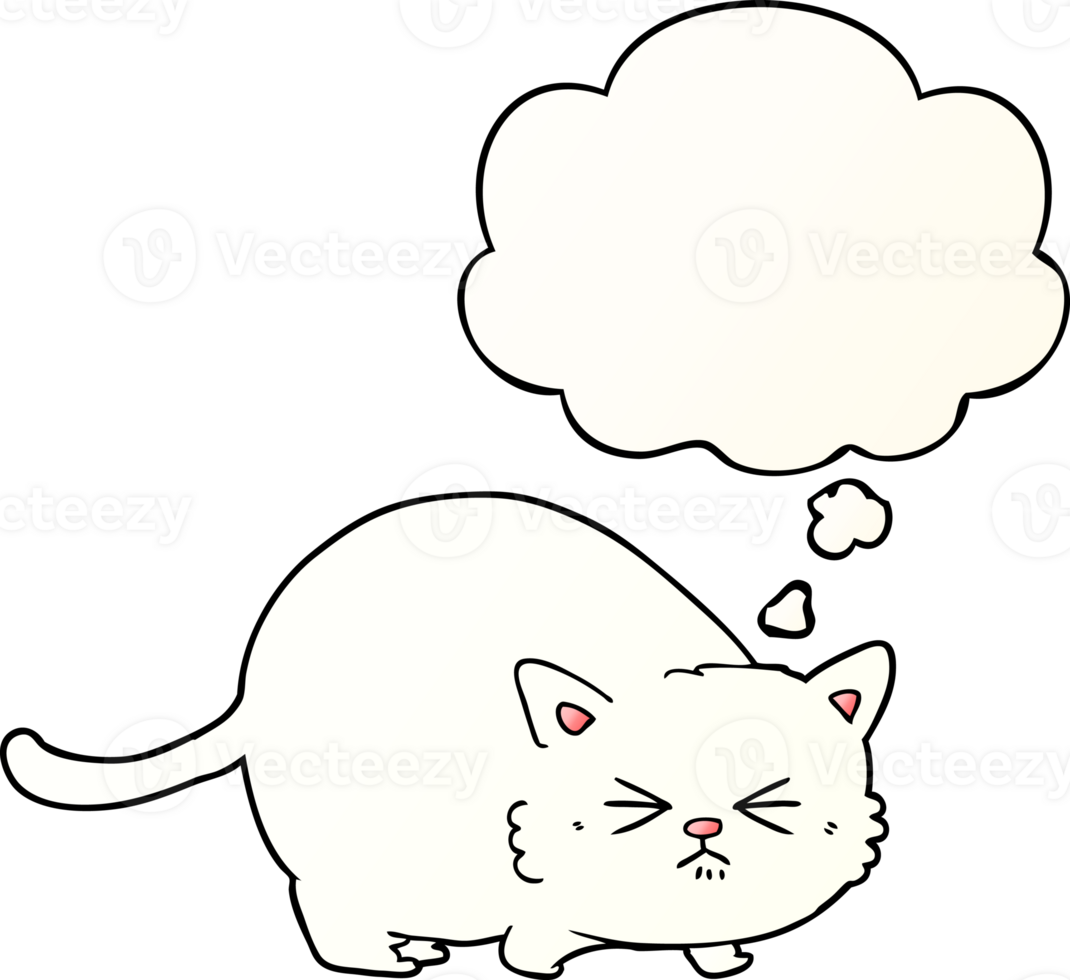 cartoon angry cat with thought bubble in smooth gradient style png