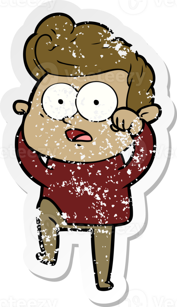 distressed sticker of a cartoon staring man png