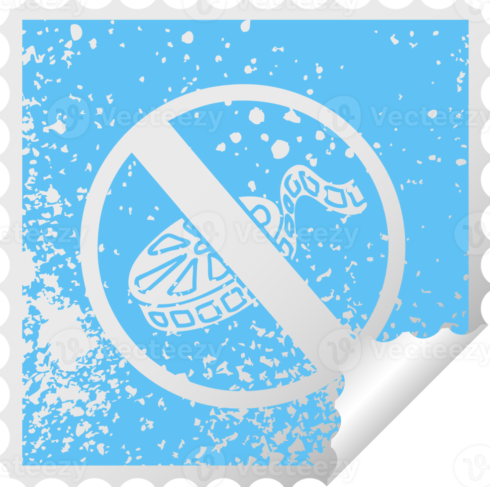 distressed square peeling sticker symbol of a no movies allowed sign png